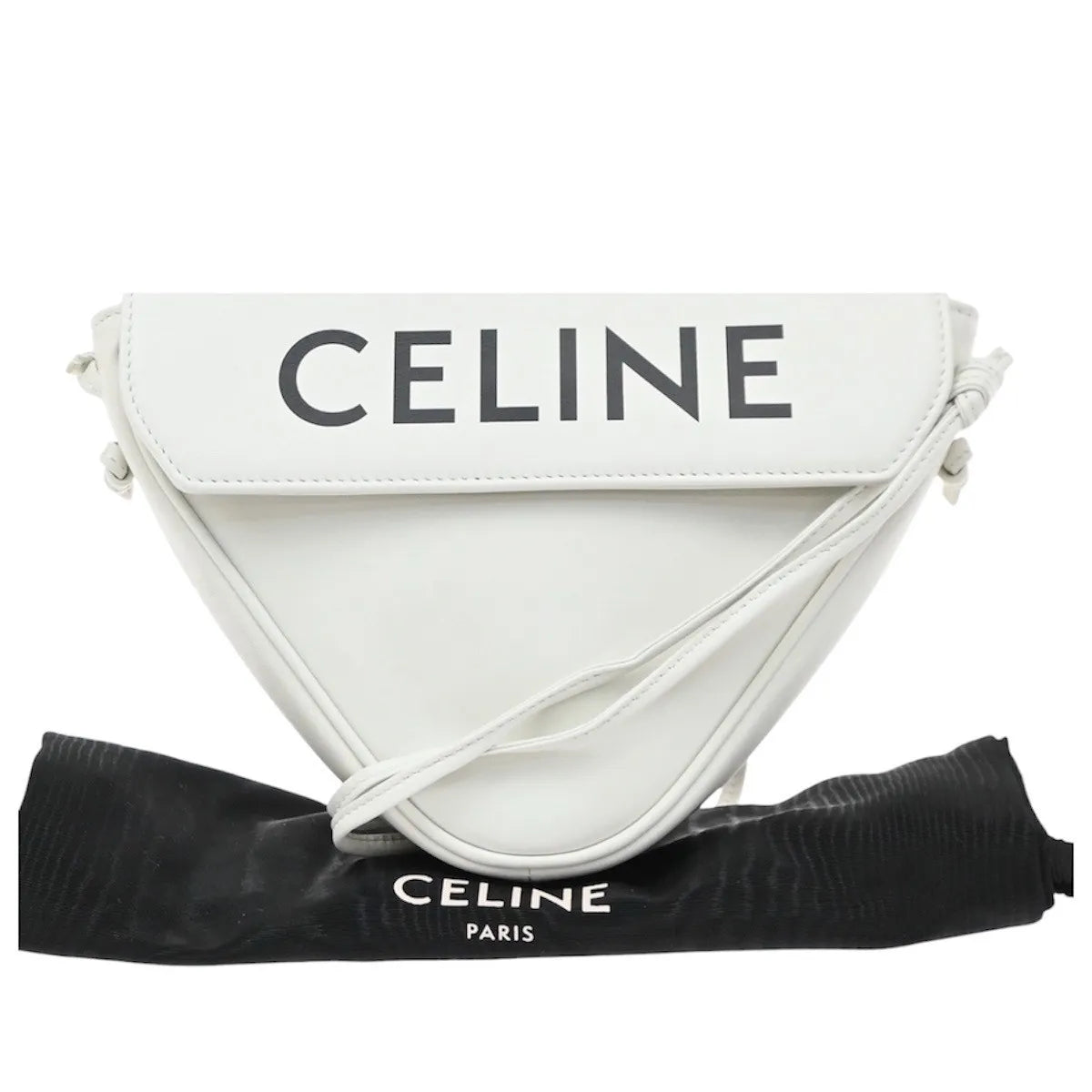 Celine Triangle Leather, White, Leather, Shoulder Bag