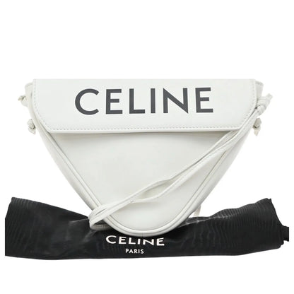 Celine Triangle Leather, White, Leather, Shoulder Bag