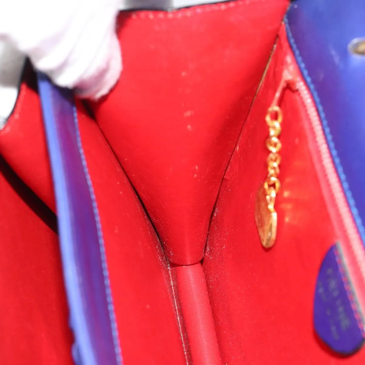 Celine Vintage Carriage Top Handle Leather, Blue, Leather, Handbag