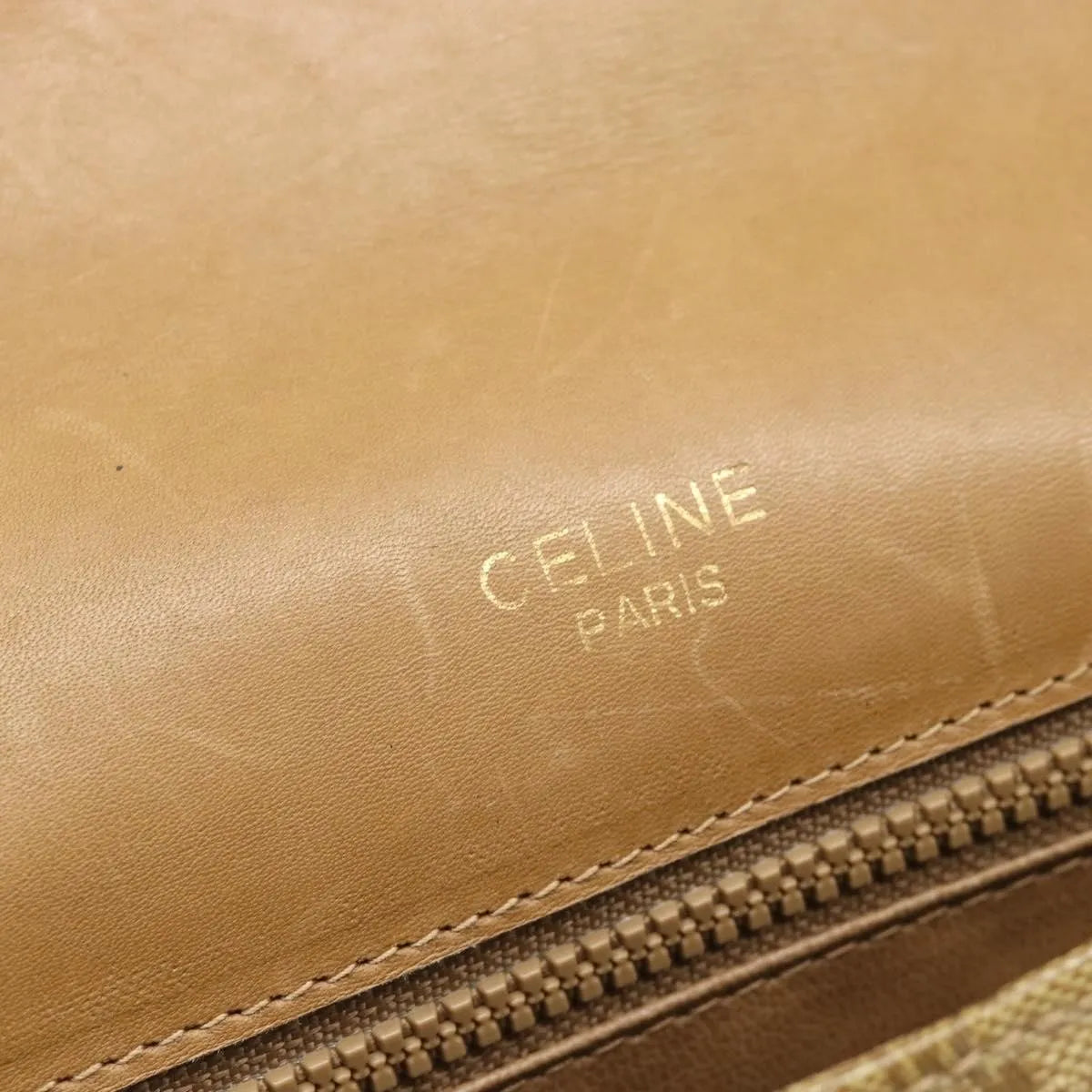 Celine Vintage Macadam Canvas, Beige, Canvas, Shoulder Bag
