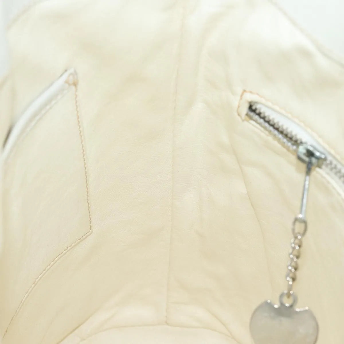 Celine Vintage Circle Logo Leather, White, Leather, Shoulder Bag