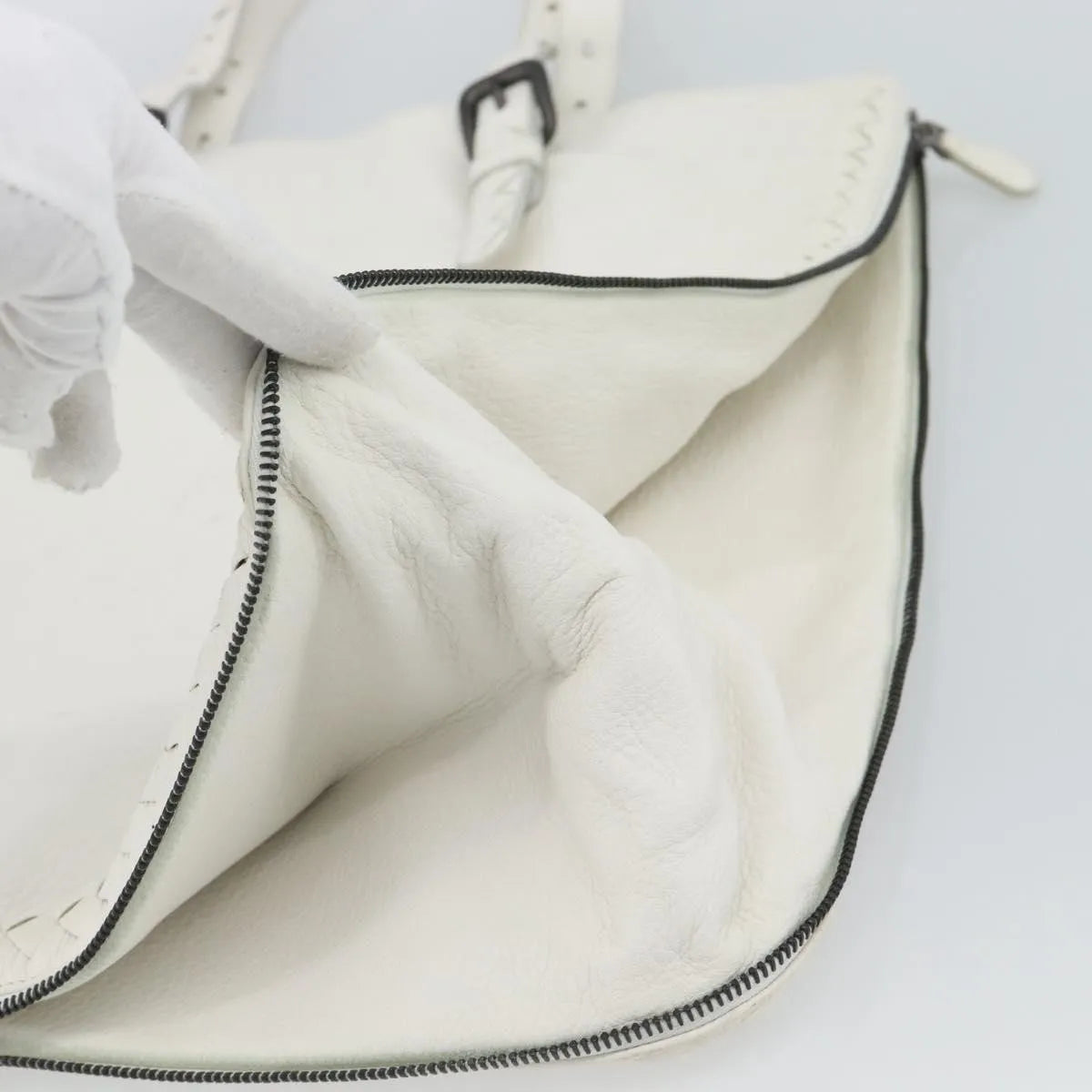 Bottega Veneta Belted Tote Intrecciato Nappa, White, Leather, Tote Bag