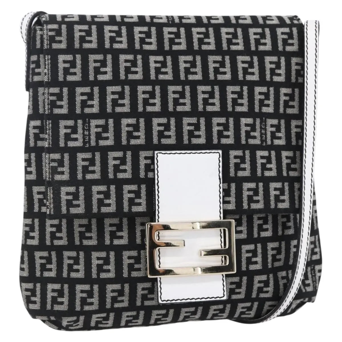 Fendi Vintage Flap Zucchino Canvas, Black, Canvas, Shoulder Bag
