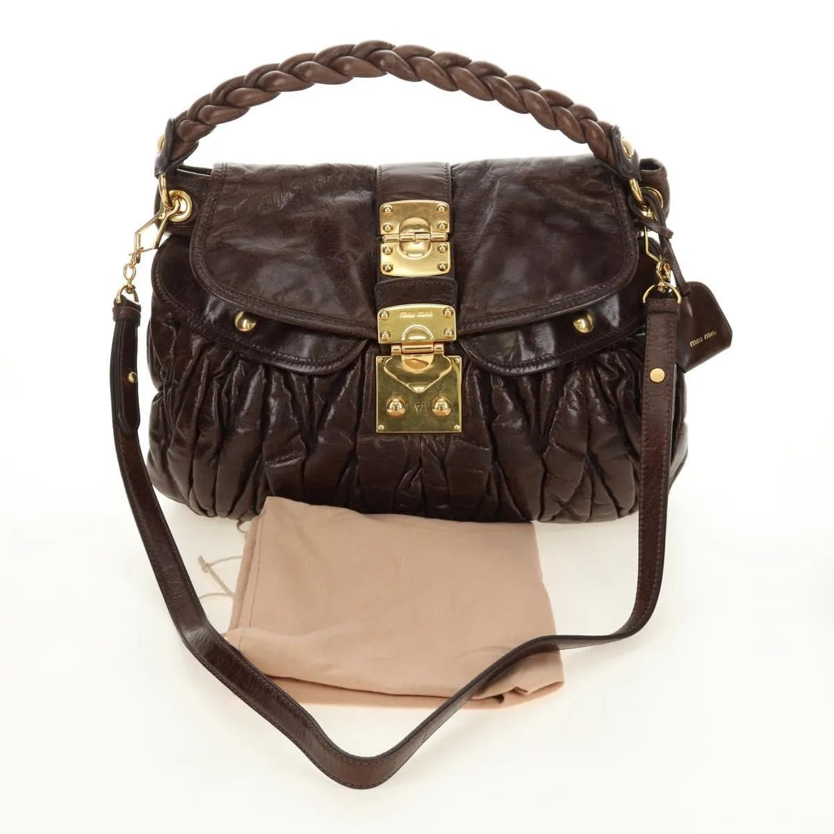 Miu Miu Coffer Convertible Hobo Matelasse Leather, Brown, Leather, Handbag
