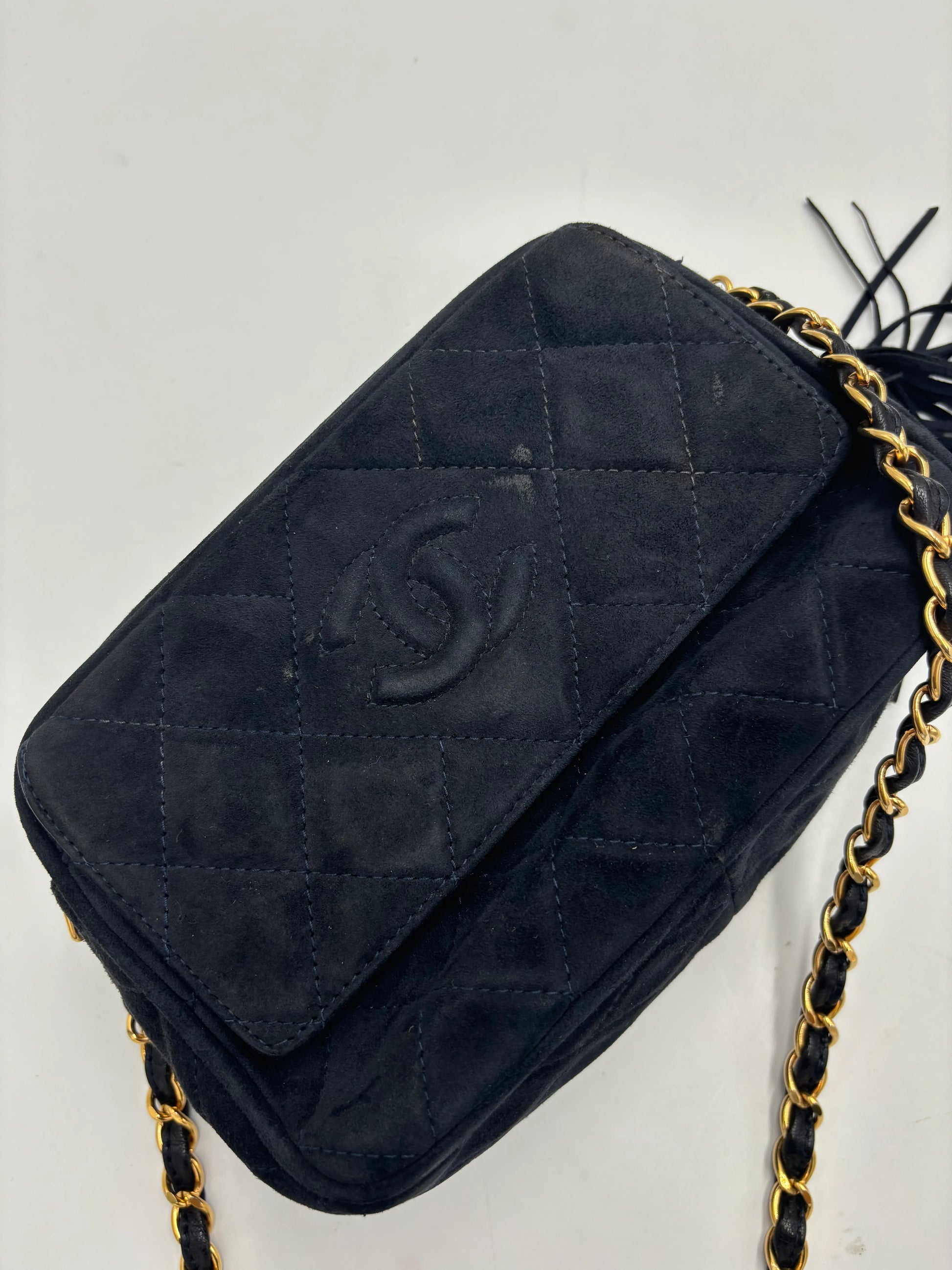 Chanel Vintage Camera Bag Suede, Black, Suede, Crossbody Bag