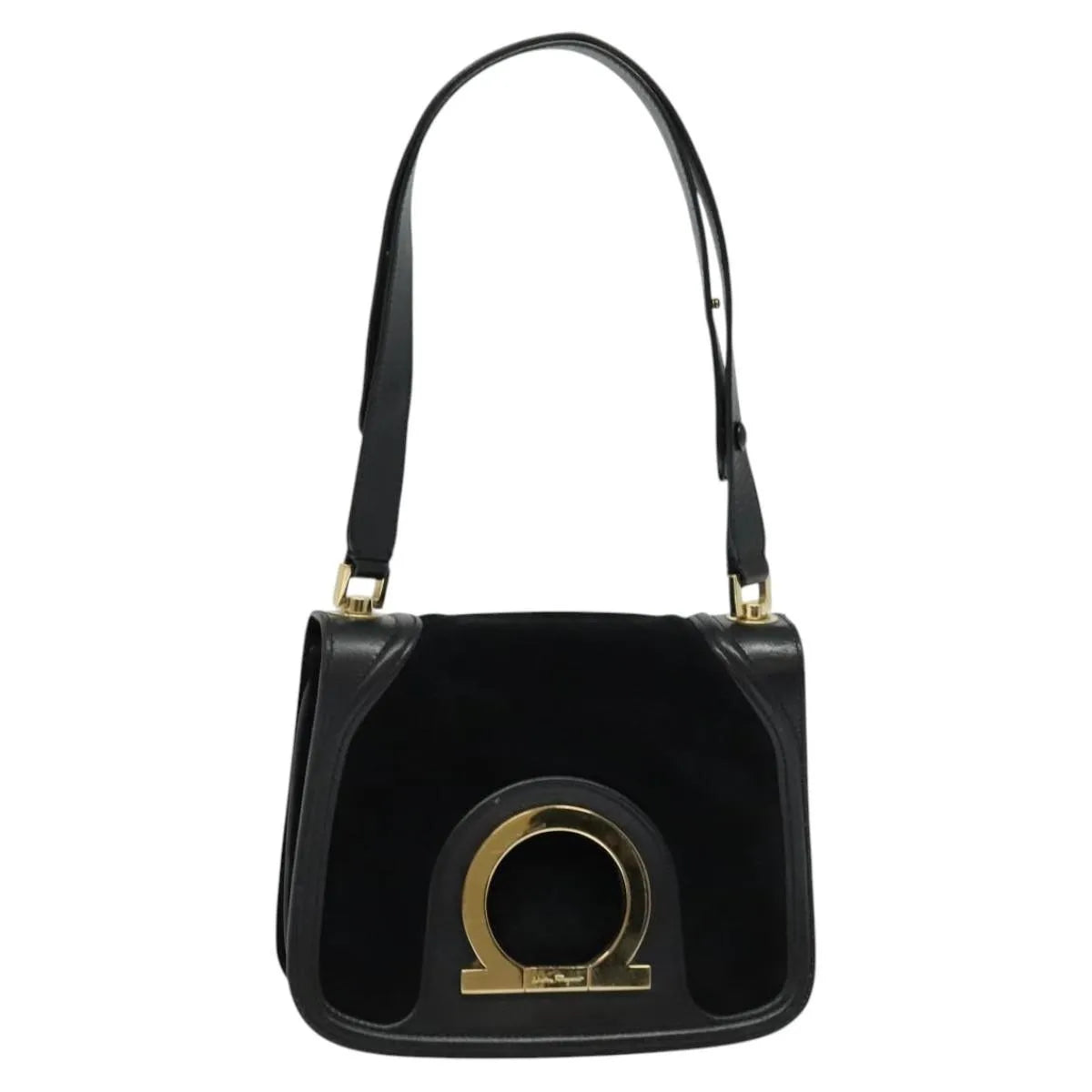 Salvatore Ferragamo Gancini Suede, Black, Suede, Shoulder Bag