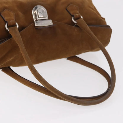 Prada Pushlock Tote Suede, Brown, Suede, Handbag