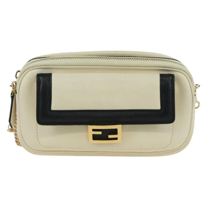 Fendi Easy 2 Baguette Leather, Beige, Leather, Crossbody Bag