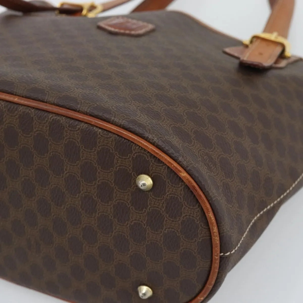 Celine Vintage Macadam Canvas and Leather, Brown, Canvas, Tote Bag