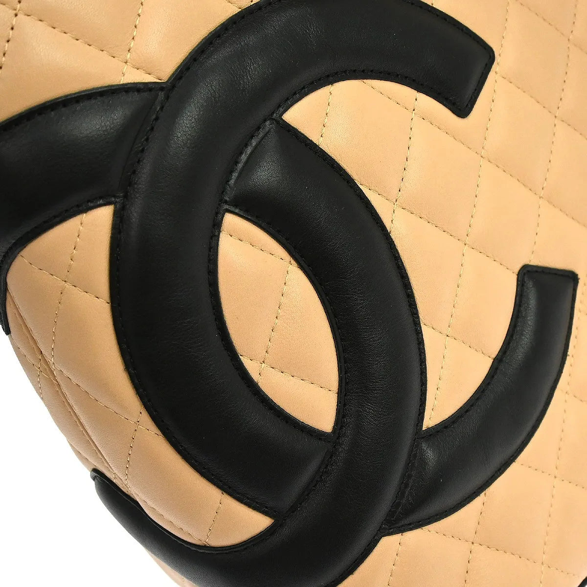 Chanel Cambon Tote Quilted Leather, Beige, Leather, Tote Bag