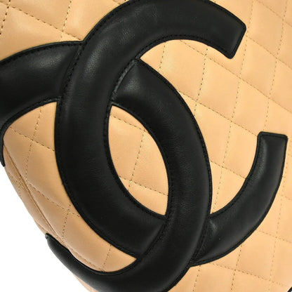 Chanel Cambon Tote Quilted Leather, Beige, Leather, Tote Bag
