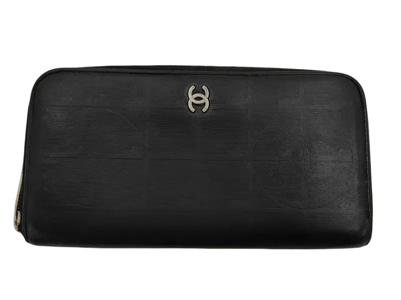 Chanel Logo CC Fermeture zippée ronde leather, Black, Leather, Wallet