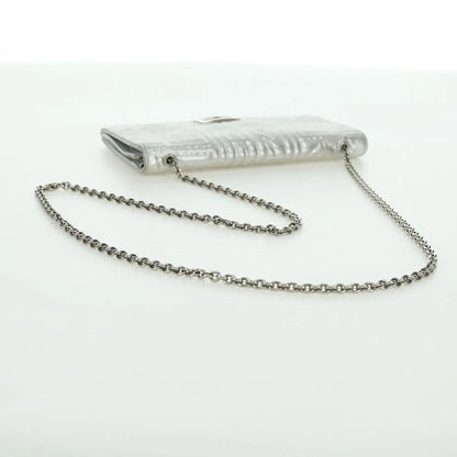 Fendi Wallet on Chain Logo Embossed Leather, Silver, Leather, Wallet