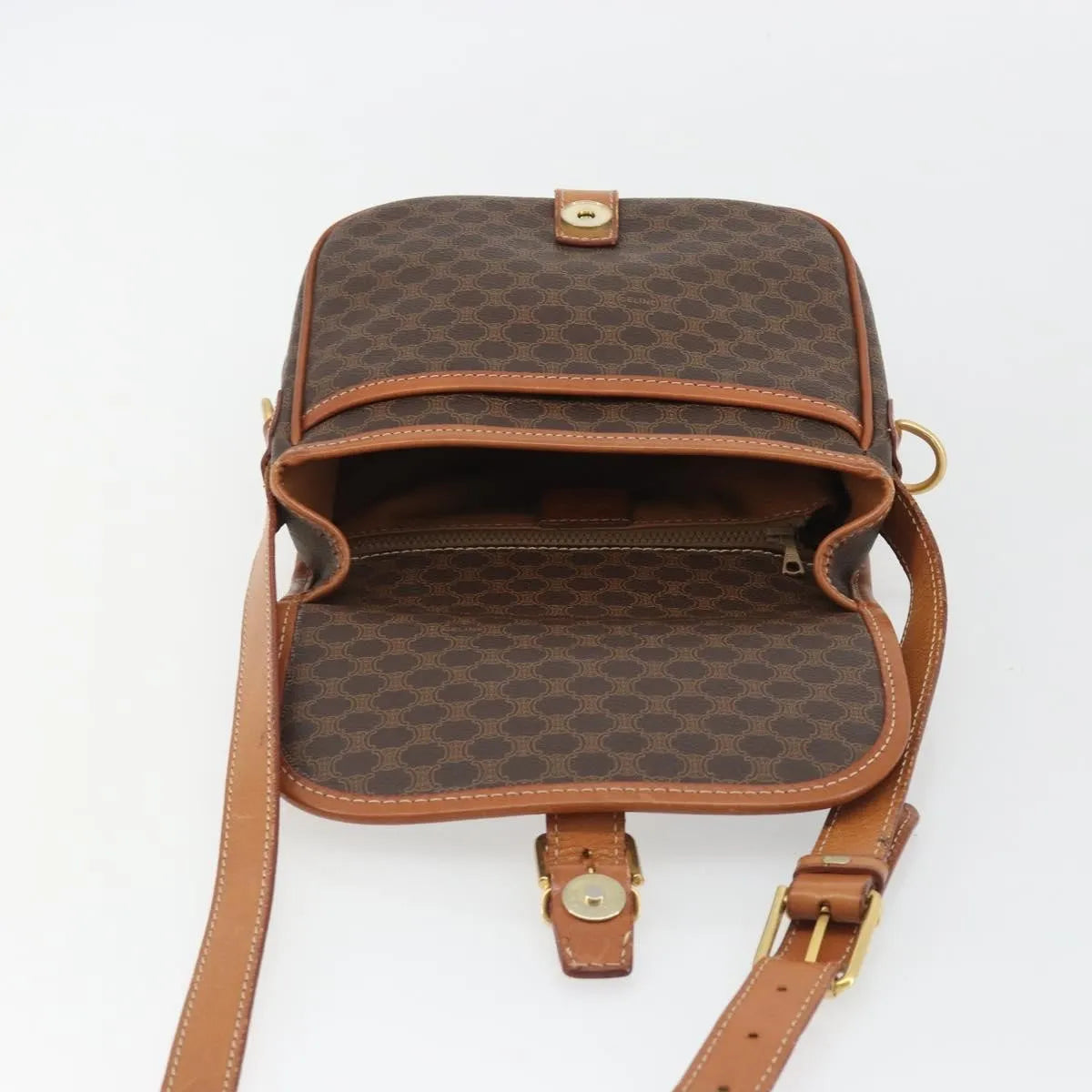 Celine Vintage Macadam Canvas and Leather, Brown, Canvas, Shoulder Bag