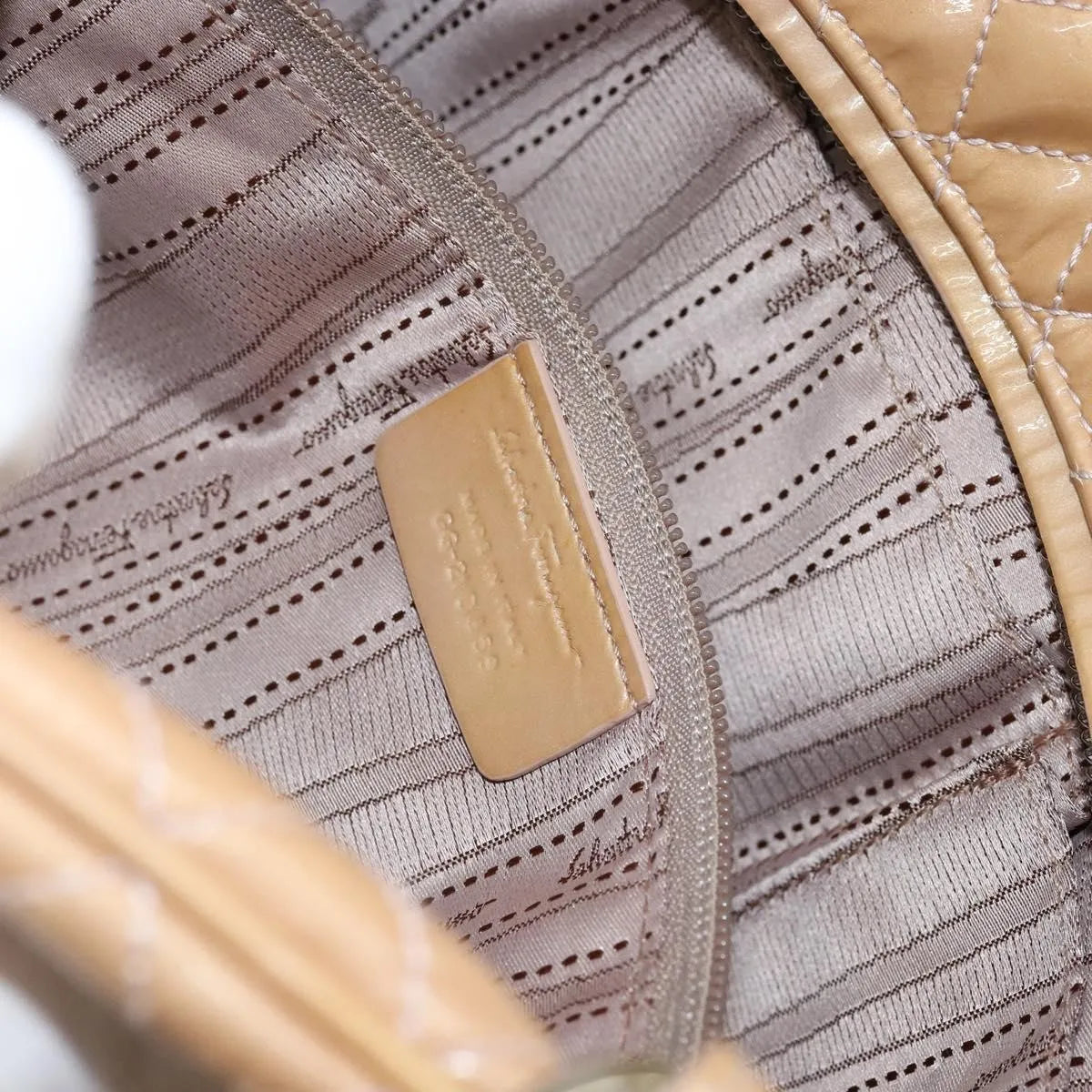 Salvatore Ferragamo Vala Patent leather, Beige, Patent Leather, Handbag