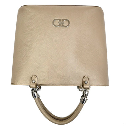 Salvatore Ferragamo Gancini Leather, Beige, Leather, Handbag