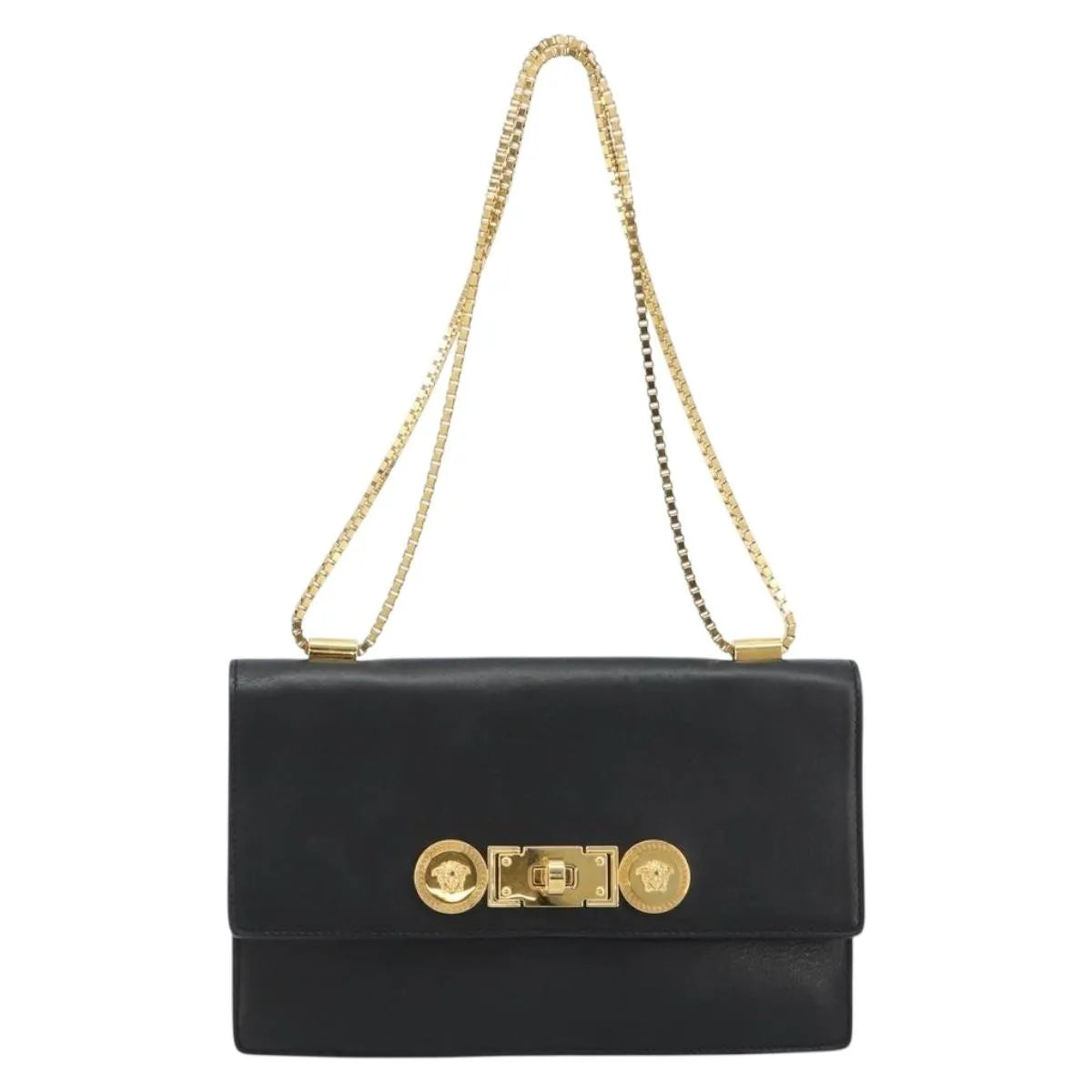 Versace Medusa Flap Chain Leather, Black, Leather, Shoulder Bag