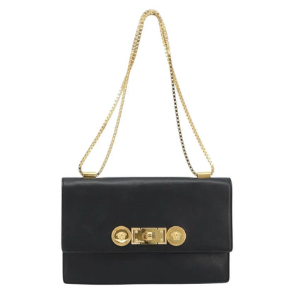 Versace Medusa Flap Chain Leather, Black, Leather, Shoulder Bag