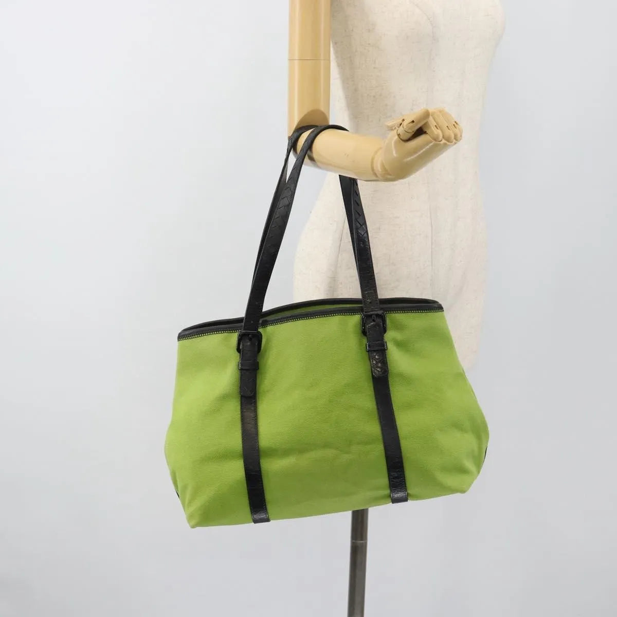 Bottega Veneta Vintage Canvas, Green, Canvas, Tote Bag