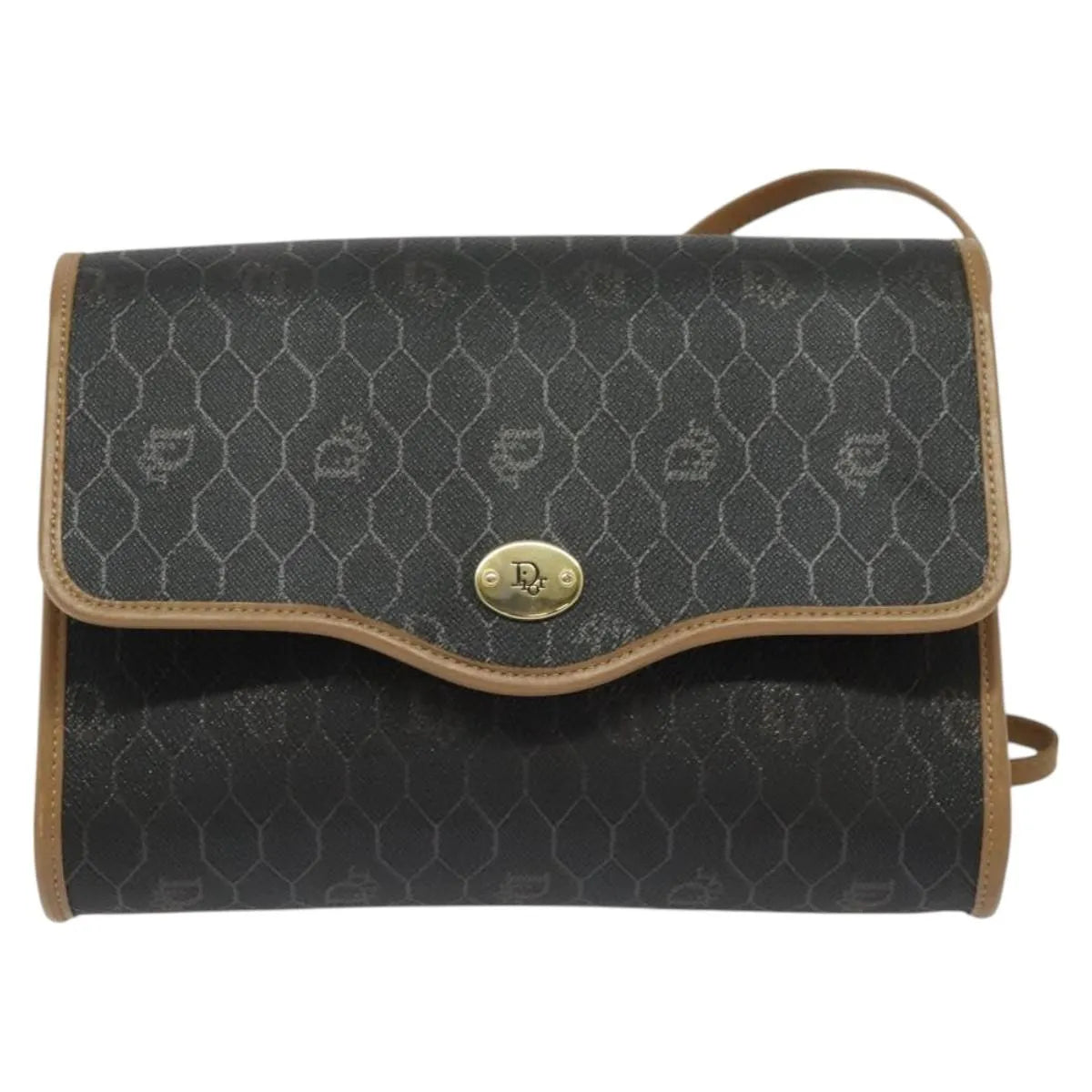 Christian Dior Vintage Honeycomb Flap Coated Canvas, Black, Canvas, Shoulder Bag