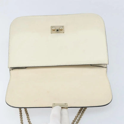 Valentino Garavani Glam Lock Leather, White, Leather, Shoulder Bag
