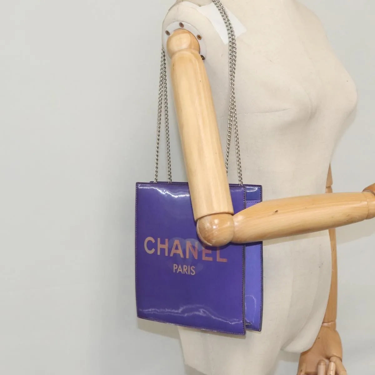 Chanel Vintage Holographic Chain Tote Vinyl, Purple, Plastic, Tote Bag