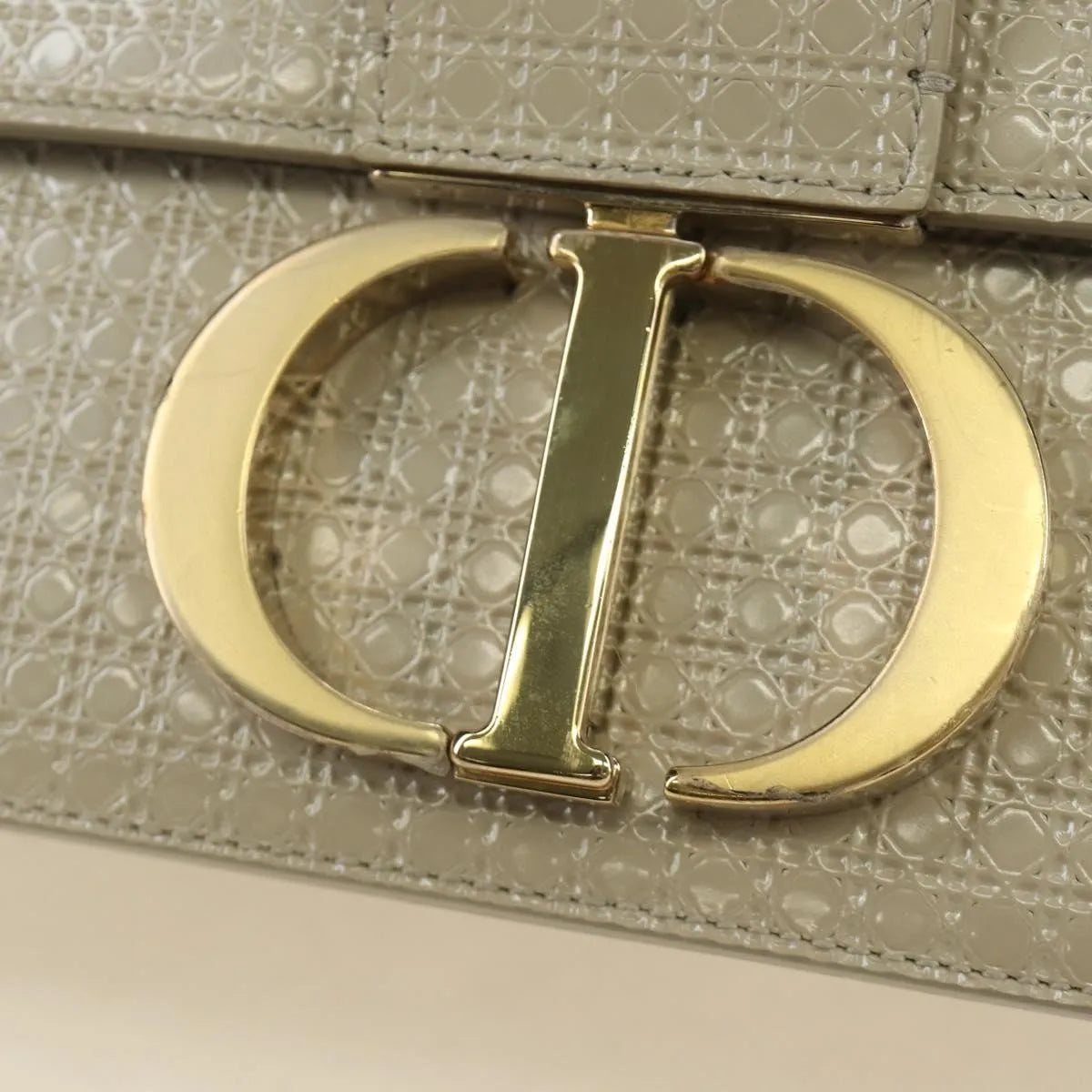 Christian Dior 30 Montaigne Chain Flap Micro Cannage Metallic Calfskin, Beige, Patent Leather, Shoulder Bag