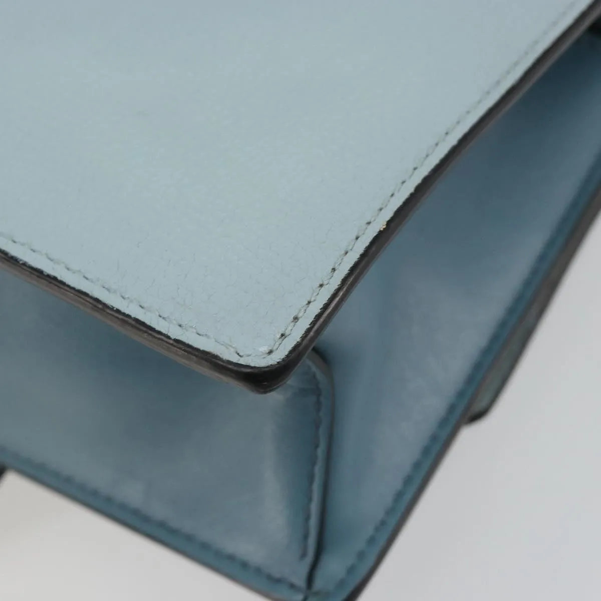 Miu Miu Madras Crystal Buckle Leather, Blue, Leather, Shoulder Bag