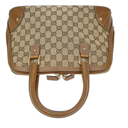 Gucci Vintage Boston Bag Monogram Canvas, Brown, Canvas, Handbag