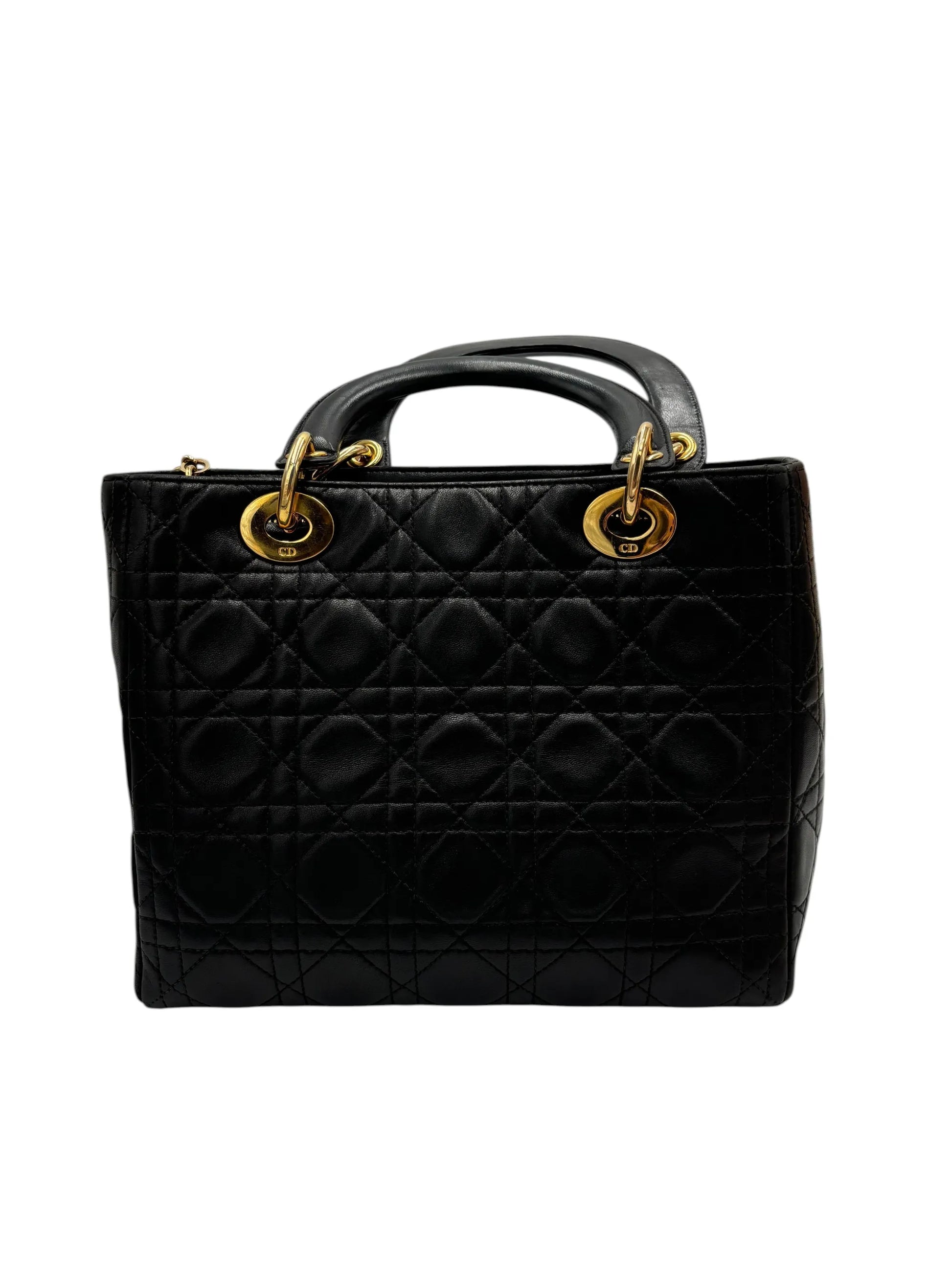 Christian Dior Vintage Lady Dior Leather, Black, Leather, Handbag