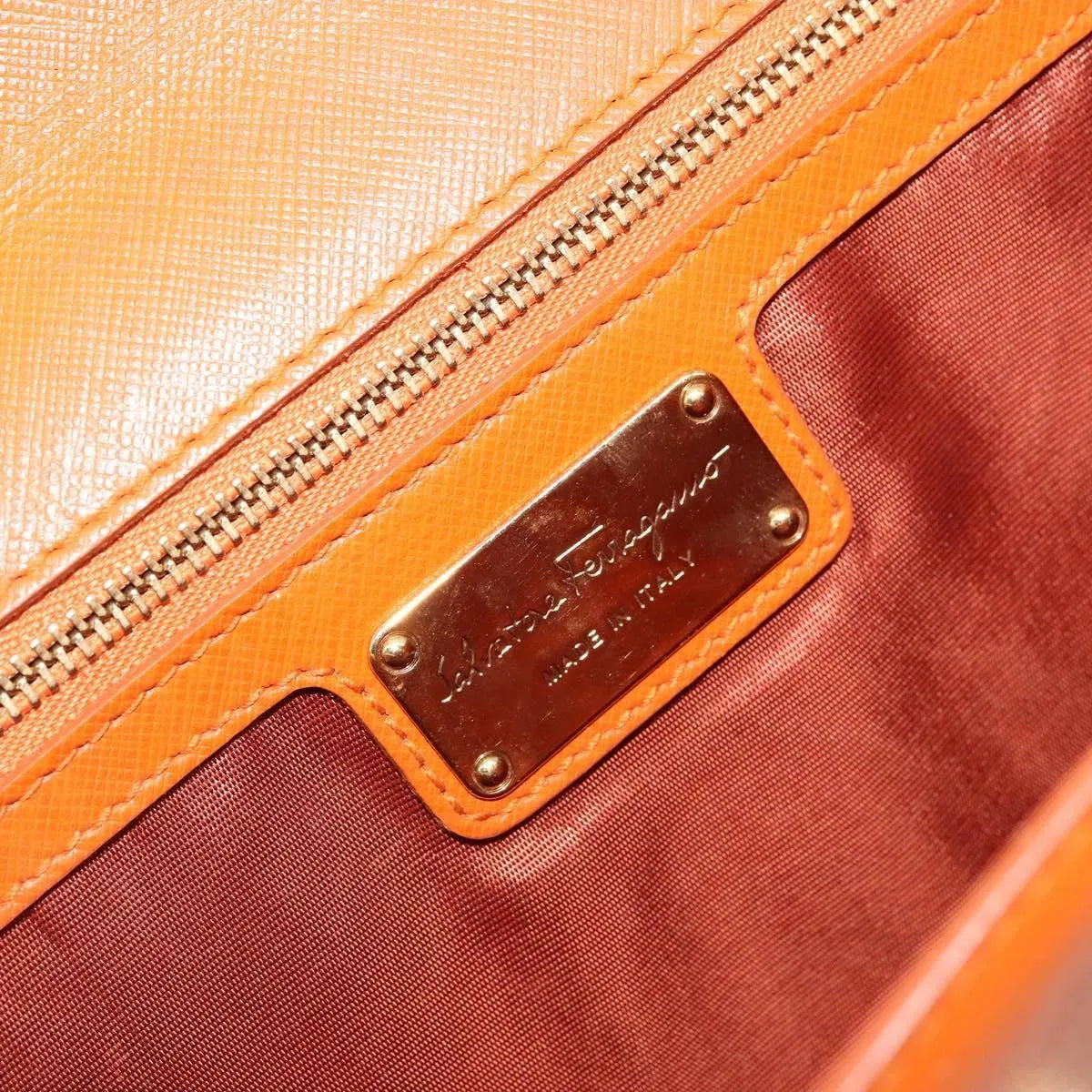 Salvatore Ferragamo Vara Bow Chain Clutch Leather, Orange, Leather, Shoulder Bag