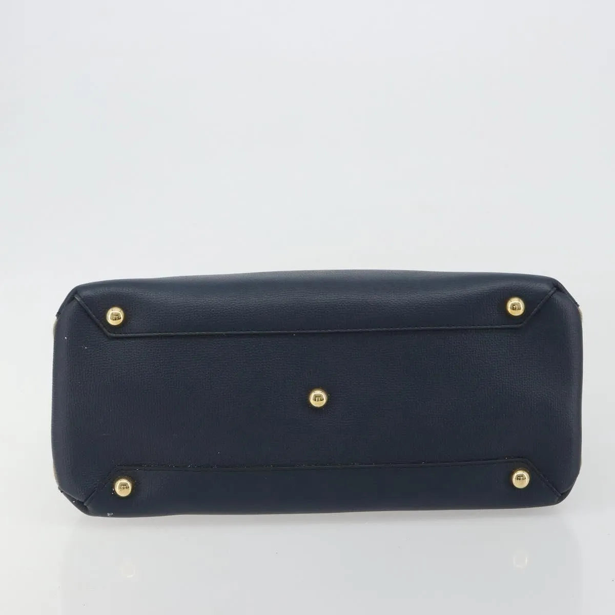 Burberry Banner Tote Leather and House Check Canvas, Navy, Leather, Handbag