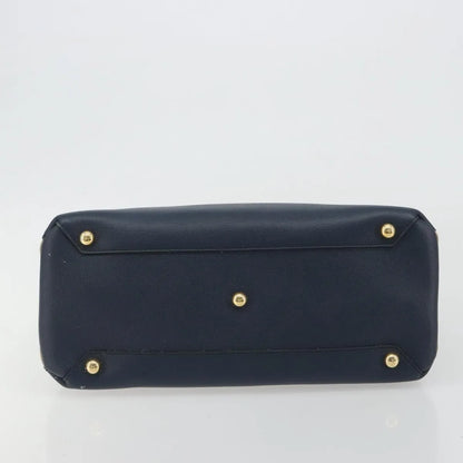 Burberry Banner Tote Leather and House Check Canvas, Navy, Leather, Handbag