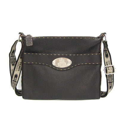 Fendi Vintage Selleria Zip Messenger Leather, Brown, Leather, Shoulder Bag