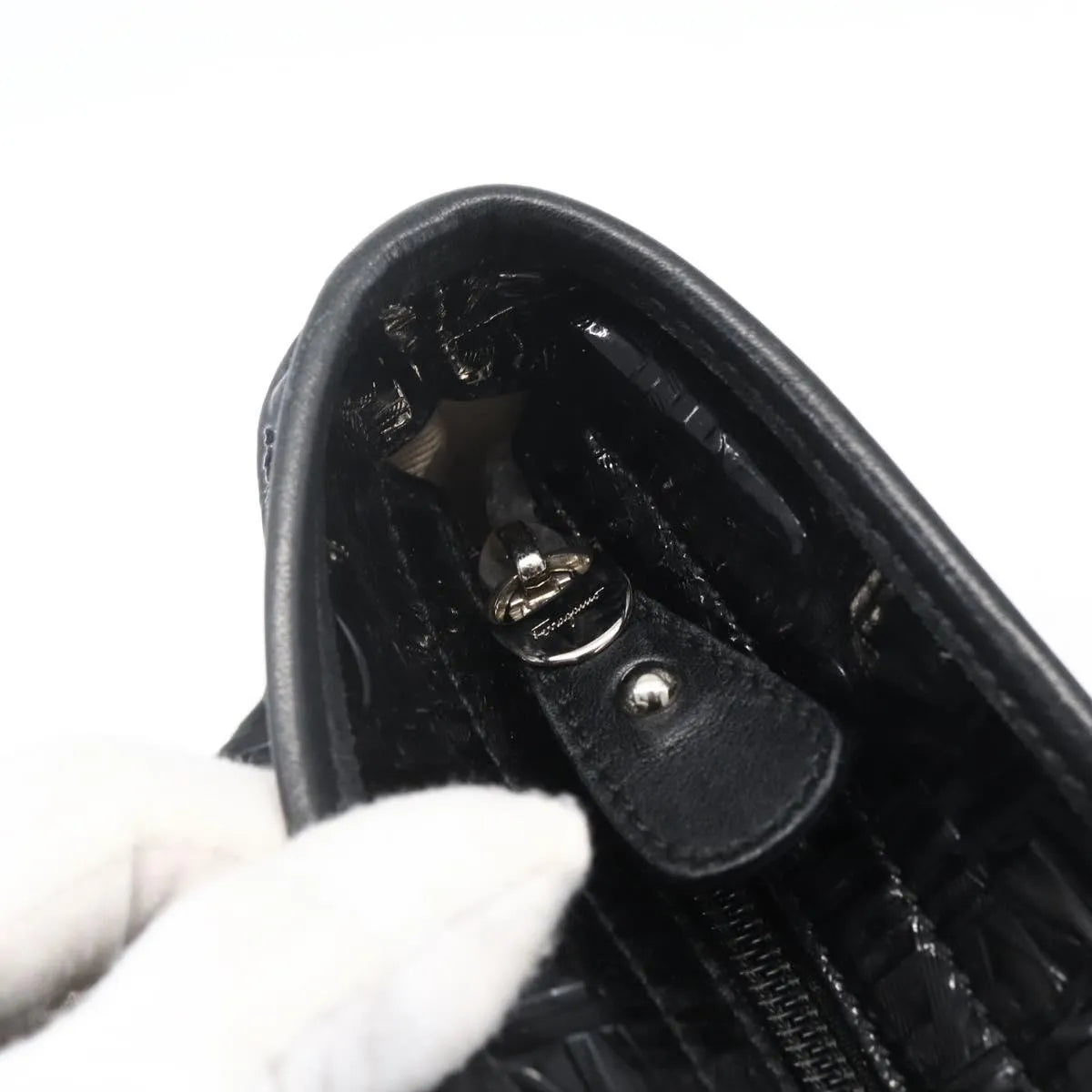 Salvatore Ferragamo Vintage Patent Leather, Black, Patent Leather, Tote Bag