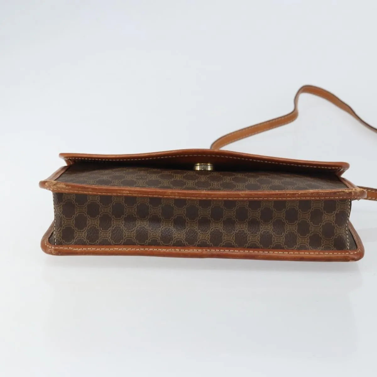 Celine Vintage Macadam Circle Logo Canvas and Leather, Brown, Canvas, Shoulder Bag
