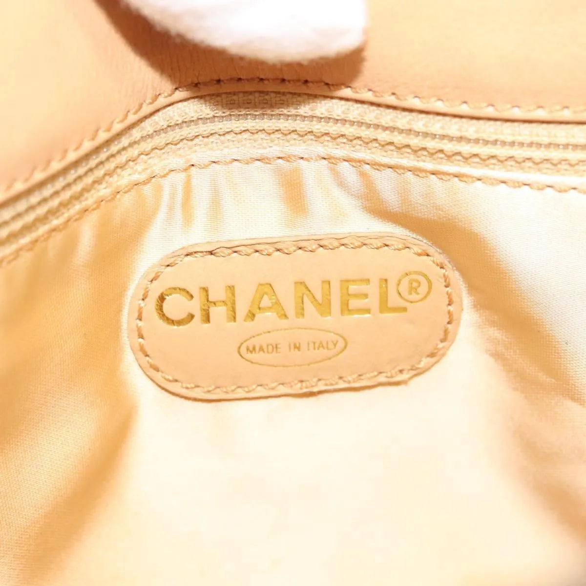 Chanel Vintage Front Pocket Tote Quilted Leather, Beige, Leather, Tote Bag