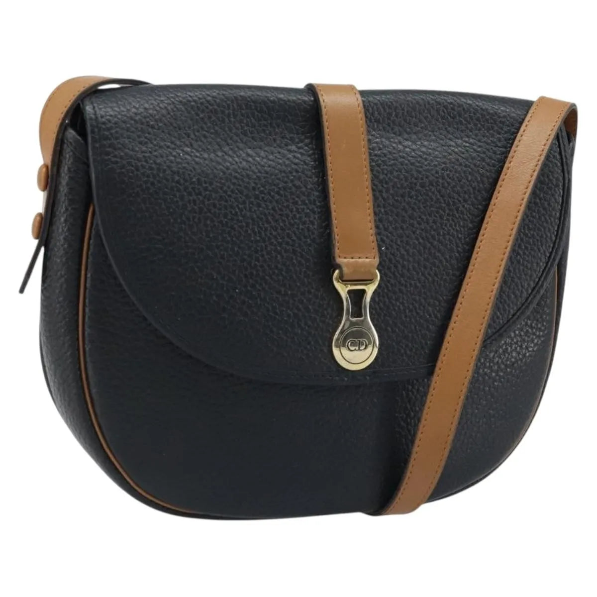 Christian Dior Vintage CD Logo Leather, Black, Leather, Shoulder Bag