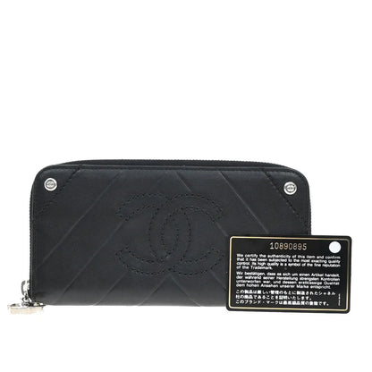Chanel CC Charm Zip Around Quilted Lambskin, Black, Leather, Wallet