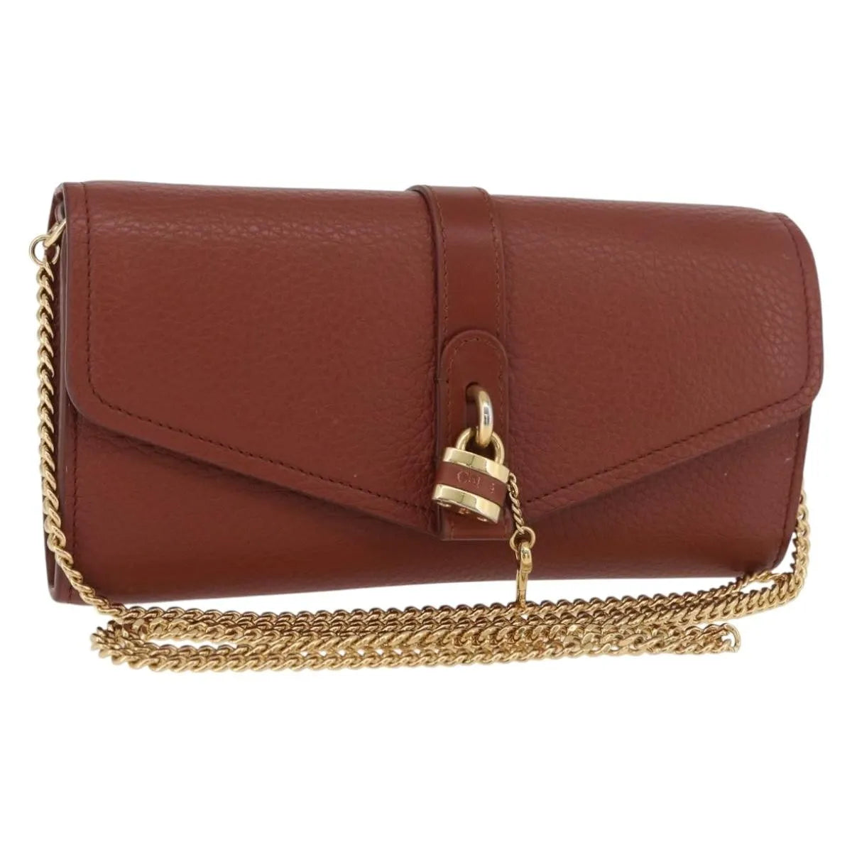 Chloe Aby Chain Leather, Brown, Leather, Shoulder Bag