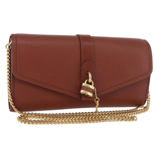 Chloe Aby Chain Leather, Brown, Leather, Shoulder Bag