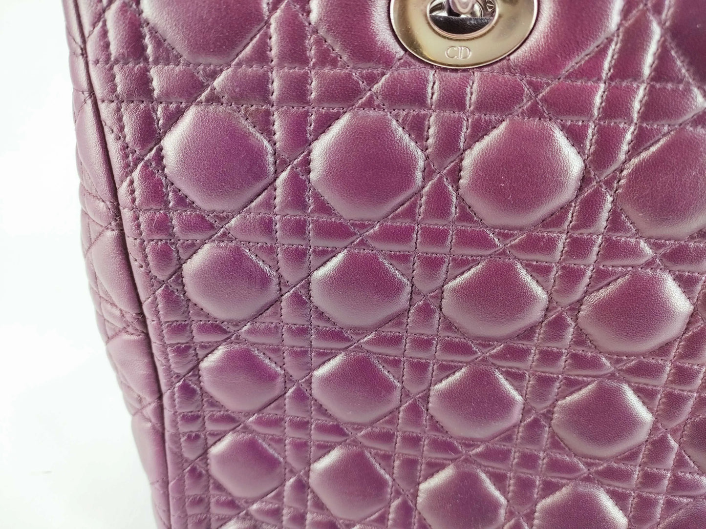 Christian Dior Lady Dior East-West Leather, Purple, Leather, Handbag