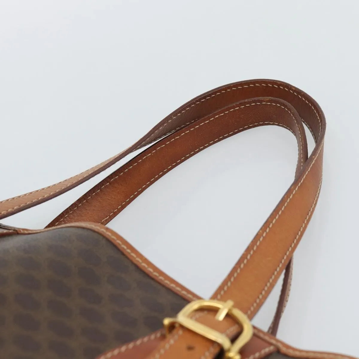 Celine Vintage Macadam Canvas and Leather, Brown, Canvas, Tote Bag
