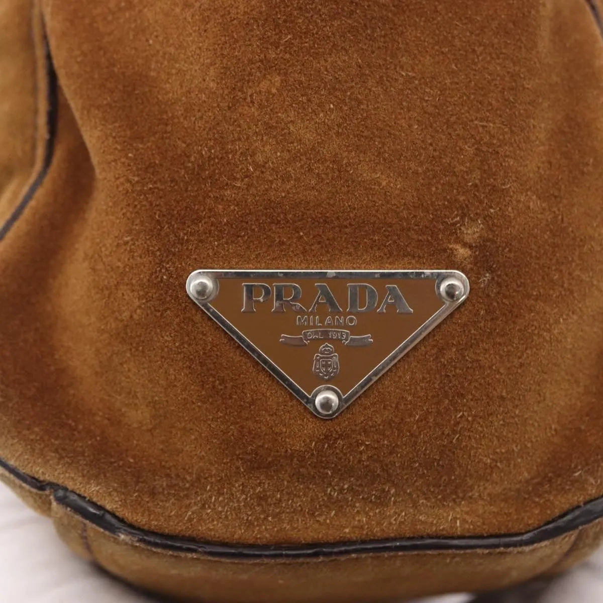Prada Pushlock Tote Suede, Brown, Suede, Handbag