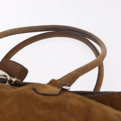 Prada Pushlock Tote Suede, Brown, Suede, Handbag
