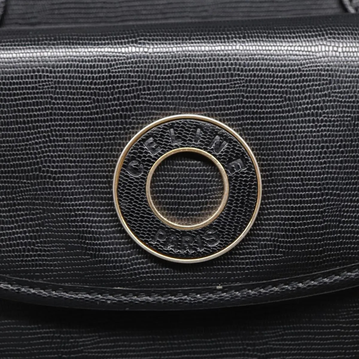 Celine Circle Logo Leather, Black, Leather, Handbag