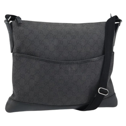 Gucci Zip Messenger GG Canvas with Perforated Leather, Black, Canvas, Shoulder Bag