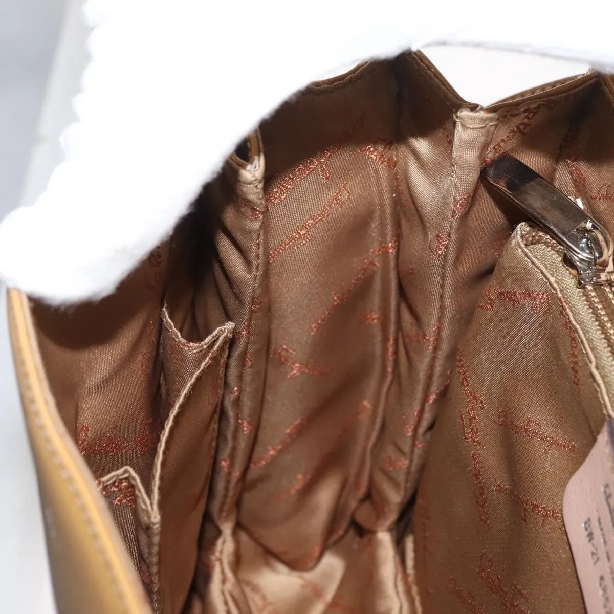 Salvatore Ferragamo Gancini Patent Leather, Beige, Patent Leather, Handbag