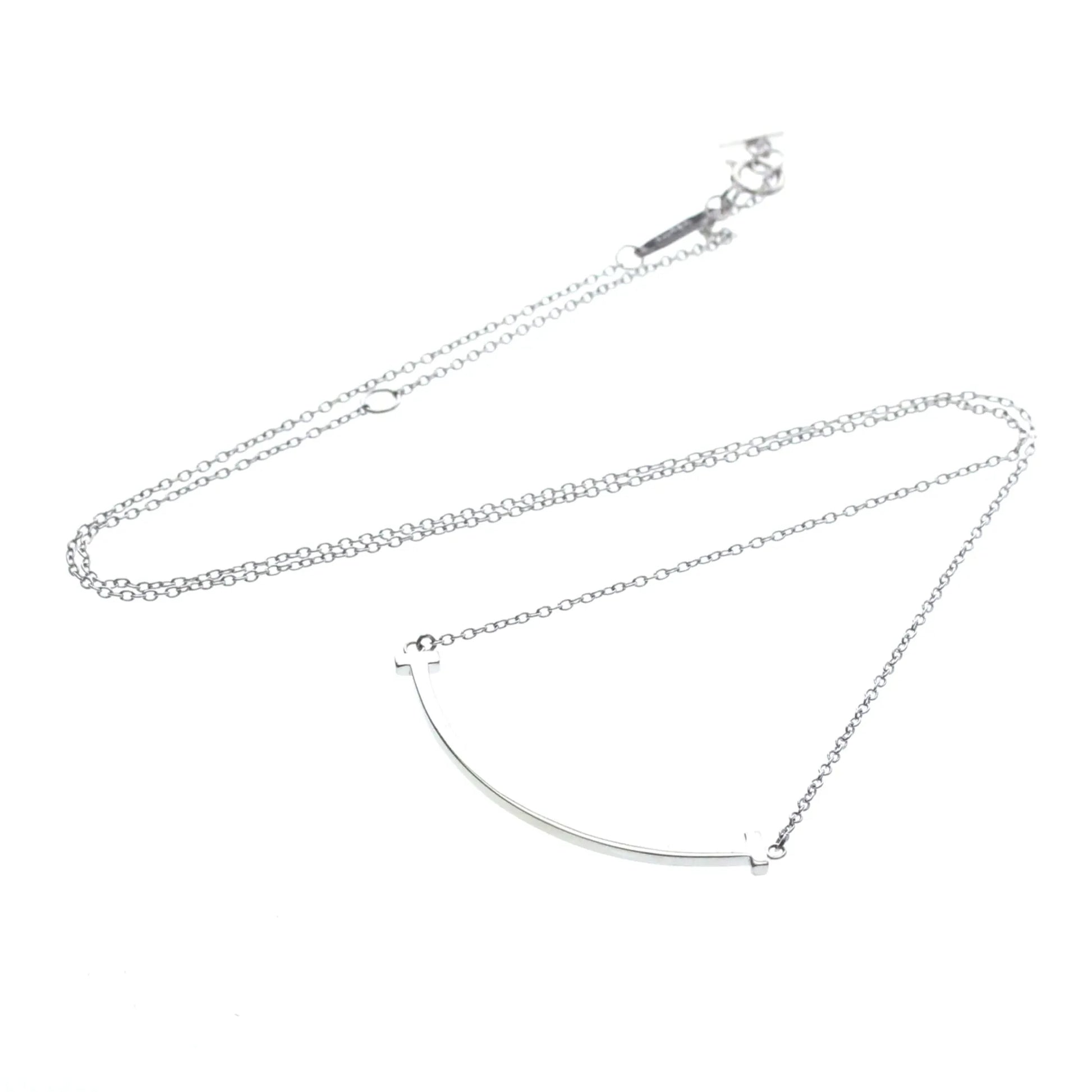Tiffany & Co. T Smile Pendant 18K White Gold, Silver, White Gold, Necklace