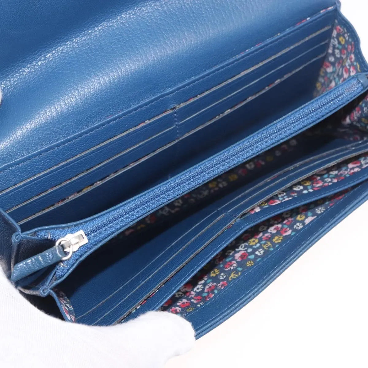 Chanel Lucky Clover Long Flap Wallet Leather, Blue, Leather, Wallet